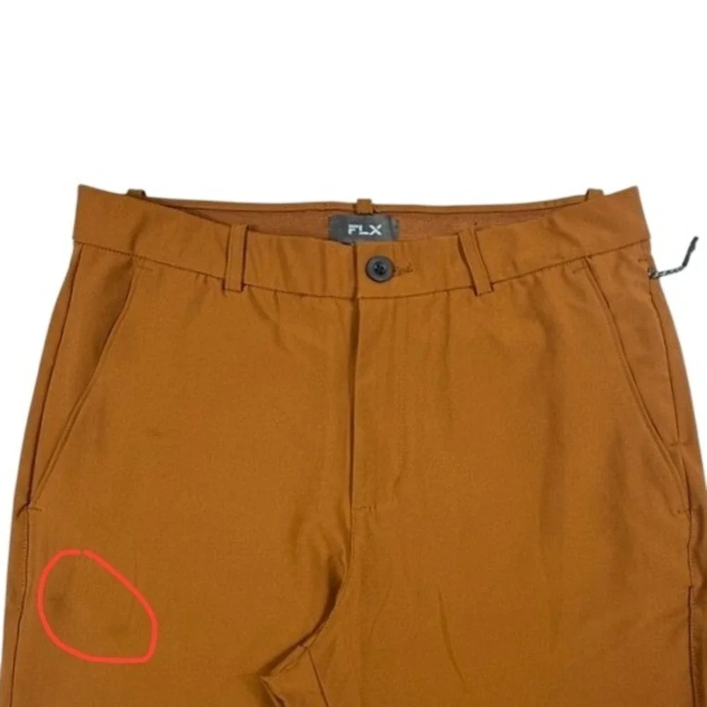 FLX Mens Dynamic Chino Size 34 Burnt Orange Rust Performance Stretch Travel